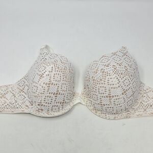 VICTORIA'S SECRET LINED PERFECT COVERAGE WHITE LACE OVERLAY TAN LINING WOMEN 34C